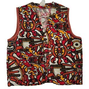 Robert Bruce Vest Top Womens One Size Red Tribal Geometric Print‎ Vintage